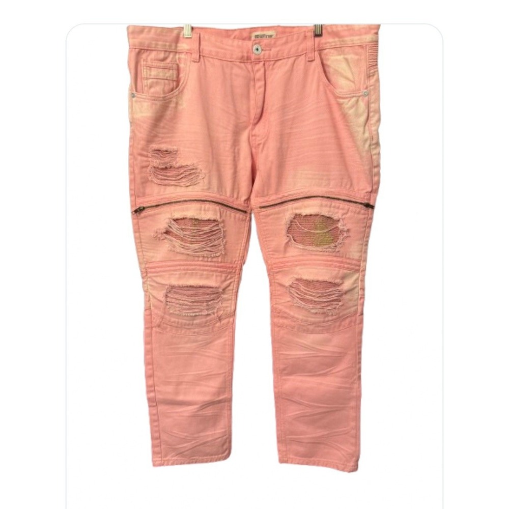 Smoke Rise Jeans Peach Pink 44 x 32‎ distressed ripped motorcycle